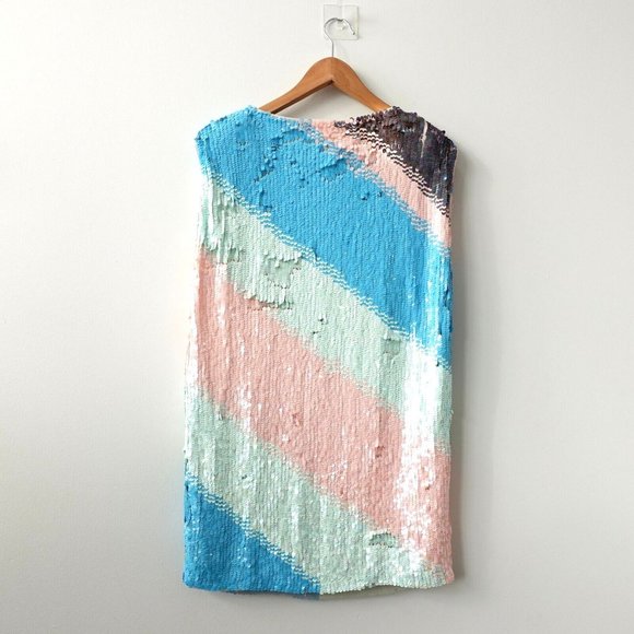 Sequin Dress Medium Mini Cocktail Striped Allover Pastel Candy Party Circus $595 - Picture 12 of 16